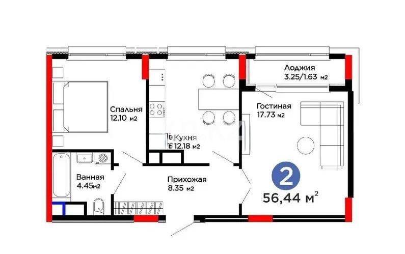 Продажа 2-комнатной квартиры, 56 м² в Караганде