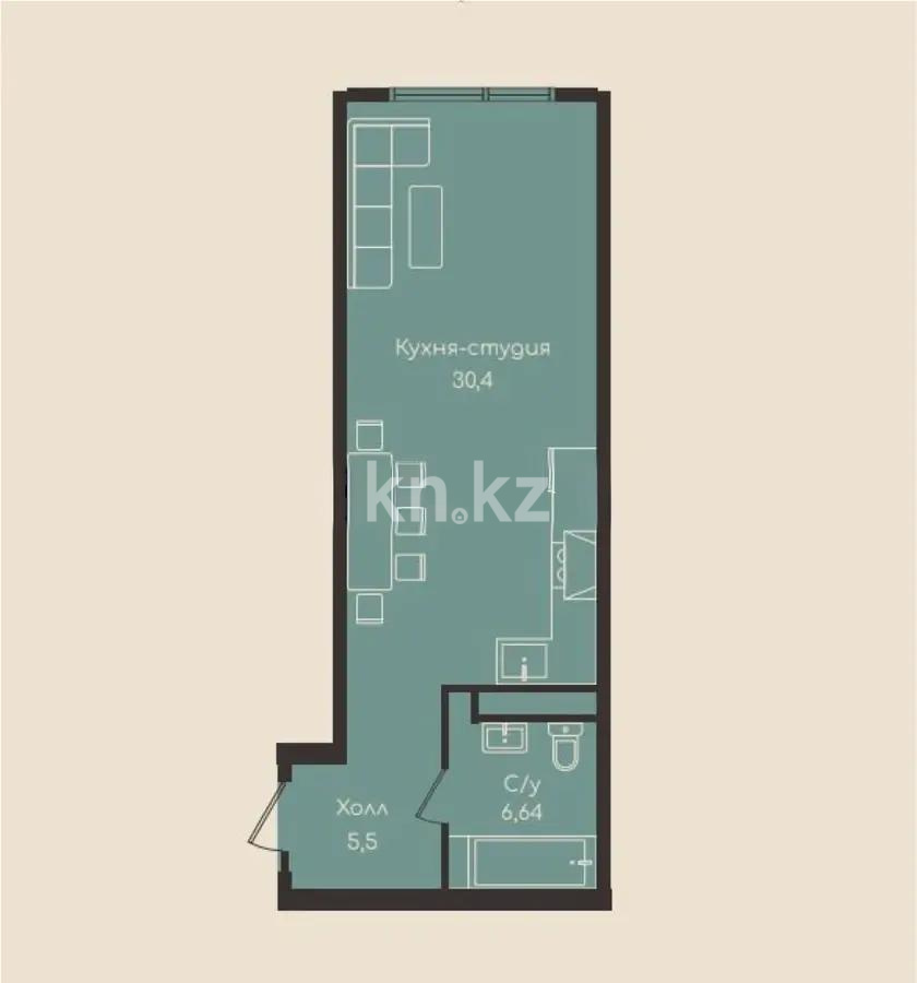 Продажа 1-комнатной квартиры, 39.36 м², ул. Момышулы, дом  100 стр - Продажа  однокомнатных квартир в Алматы фото 1 из 1