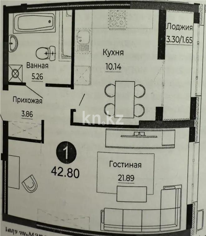 Продажа 1-комнатной квартиры, 42.8 м², ул. Е-882, дом  7 в Астане