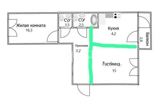 Продажа 2-комнатной квартиры, 50.8 м² в Астане