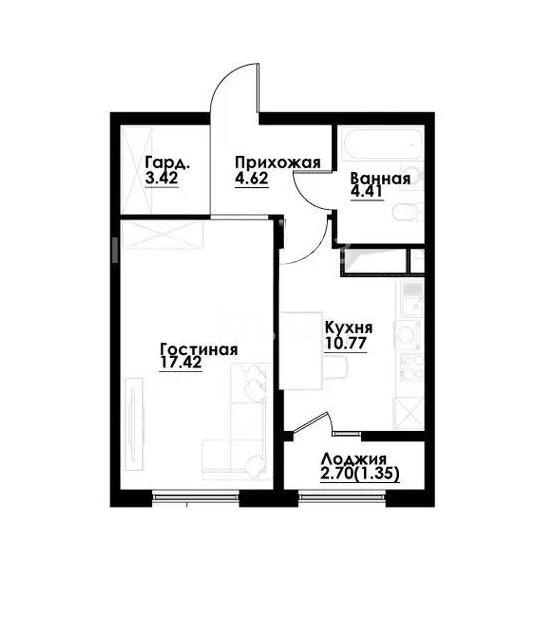 Продажа 1-комнатной квартиры, 42 м² в Алматы