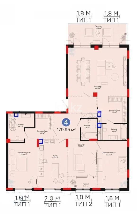 Продажа 4-комнатной квартиры, 178.5 м², пер. Тасшокы, дом  4 - Продажа квартир в Астане без посредников фото 3 из 3