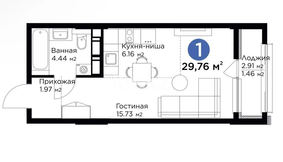 Продажа 1-комнатной квартиры, 33.5 м², ул. Толе би, дом  28 - Продажа квартир в Казахстане фото 1 из 1