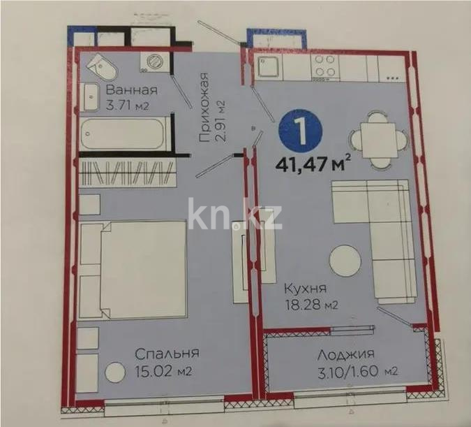 Продажа 2-комнатной квартиры, 41.47 м², ул. Е-103, дом  5 - Продажа квартир в Казахстане фото 1 из 1