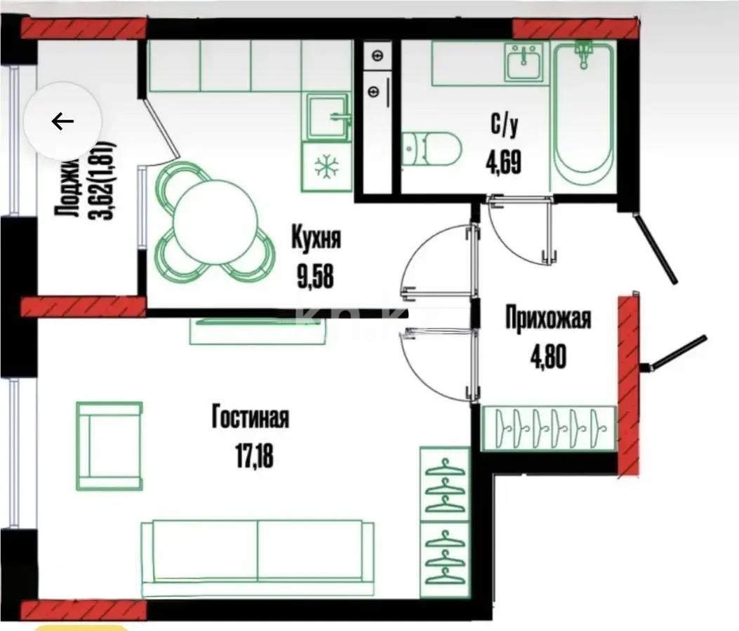 Продажа 2-комнатной квартиры, 41 м² в Астане