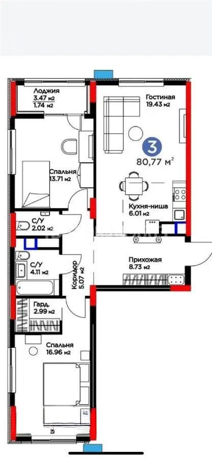 Продажа 3-комнатной квартиры, 81 м², ул. Е-899, дом  4н - Продажа  трехкомнатных квартир в новостройках Астаны без посредников фото 1 из 1