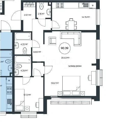 Продажа 3-комнатной квартиры, 90.39 м², ул. Сейдимбека, дом  102 стр - Продажа квартир в новостройках Алматы без посредников с фото фото 1 из 1
