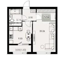 Продажа 1-комнатной квартиры, 38.57 м² - Недвижимость в Алматы фото 1 из 1