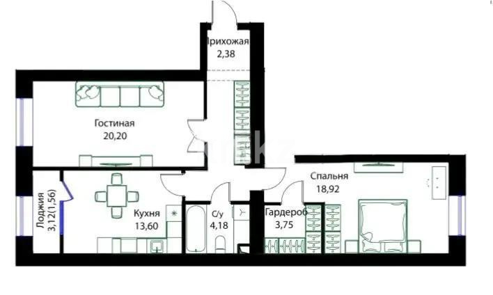 Продажа 2-комнатной квартиры, 72.57 м², ул. Жошы хана, дом  12/3 в Астане