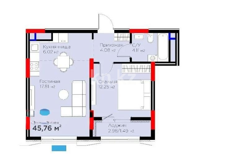 Продажа 2-комнатной квартиры, 45 м² - Продажа двухкомнатных квартир в Астане - страница 9 фото 1 из 1