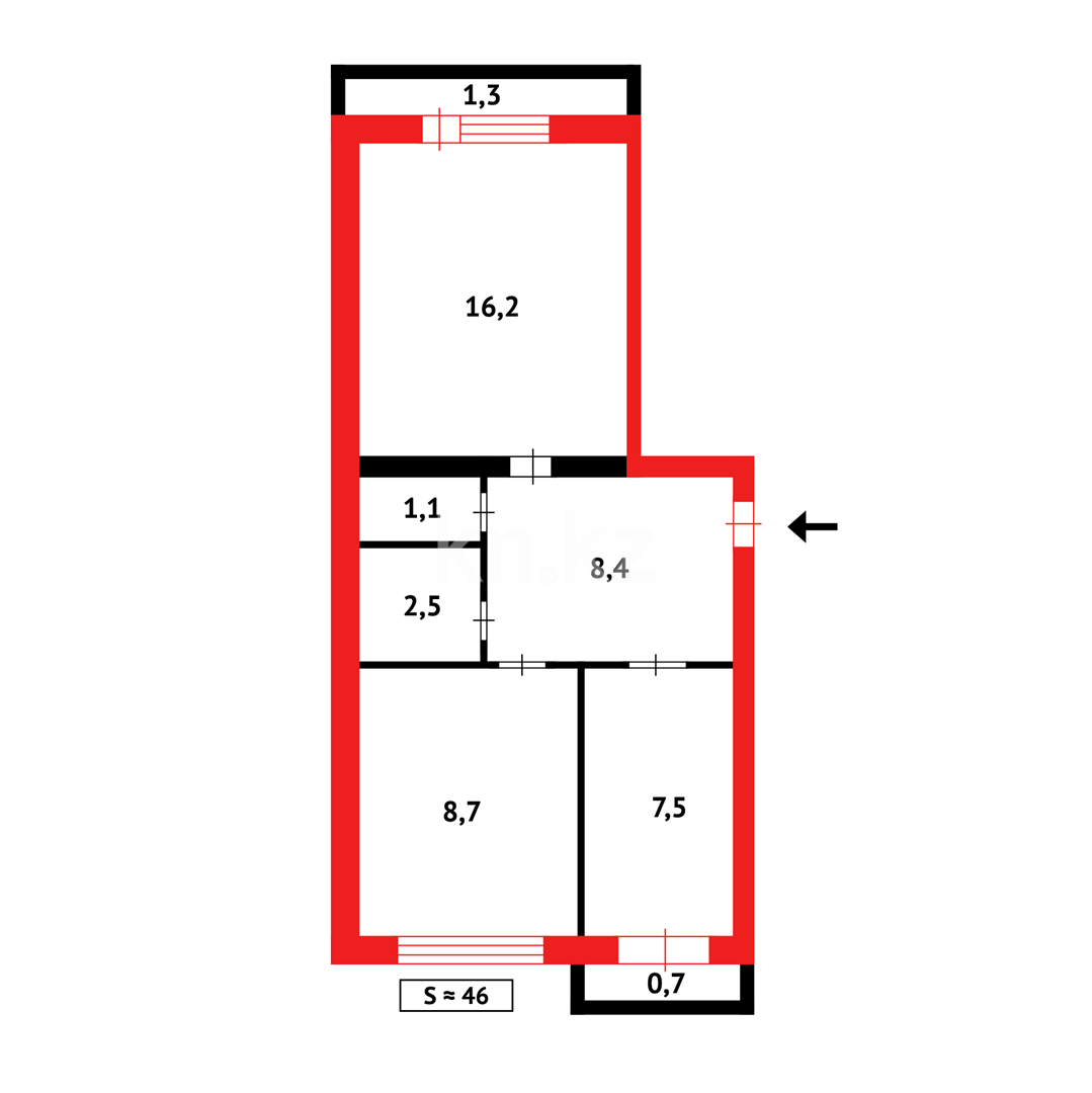 Продажа 2-комнатной квартиры, 47 м², ул. Кемеровская, дом  57 - Продажа  двухкомнатных квартир в Караганде фото 11 из 11