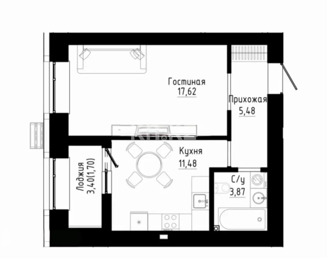 Продажа 1-комнатной квартиры, 40.75 м² в Астане