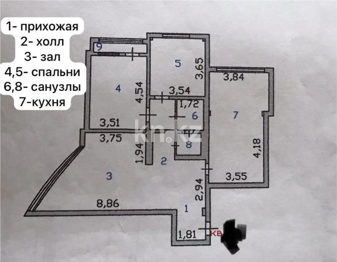 Продажа 3-комнатной квартиры, 105 м², пр. Кабанбай батыра, дом  2/6 - Продажа  трехкомнатных квартир в новостройках Астаны без посредников фото 6 из 6