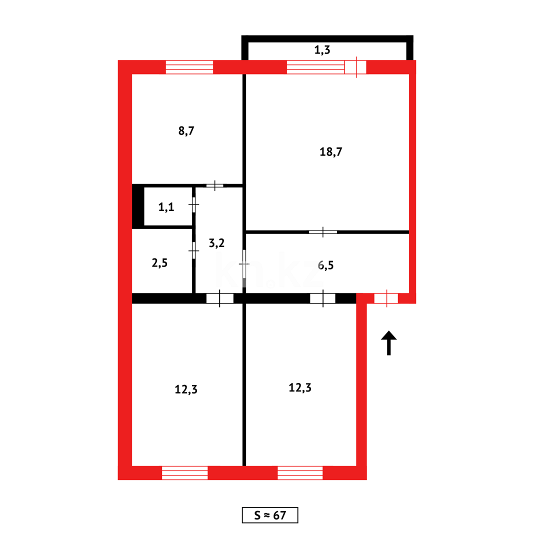 Продажа 3-комнатной квартиры, 66 м², мкр-н 4 - Продажа  трехкомнатных квартир в Абае фото 11 из 11
