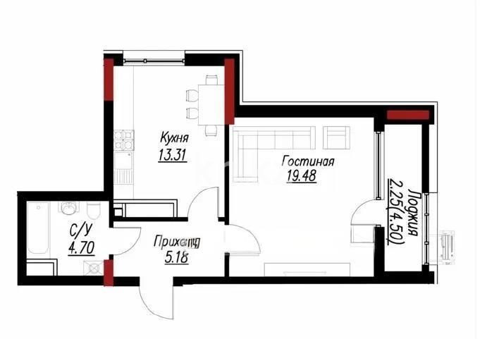 Продажа 1-комнатной квартиры, 44.92 м² в Астане