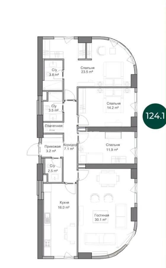 Продажа 4-комнатной квартиры, 124.1 м² в Алматы