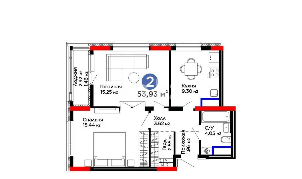 Продажа 2-комнатной квартиры, 54 м², ул. Мухаммед Али Джинна, дом  5 в Астане