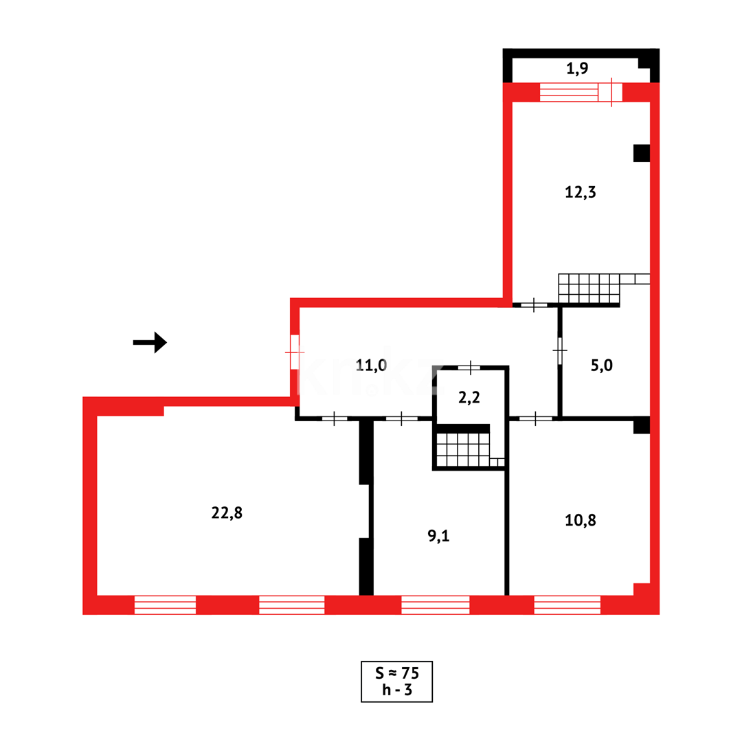 Продажа 3-комнатной квартиры, 75 м², ул. Дюсембекова в Караганде - фото 6