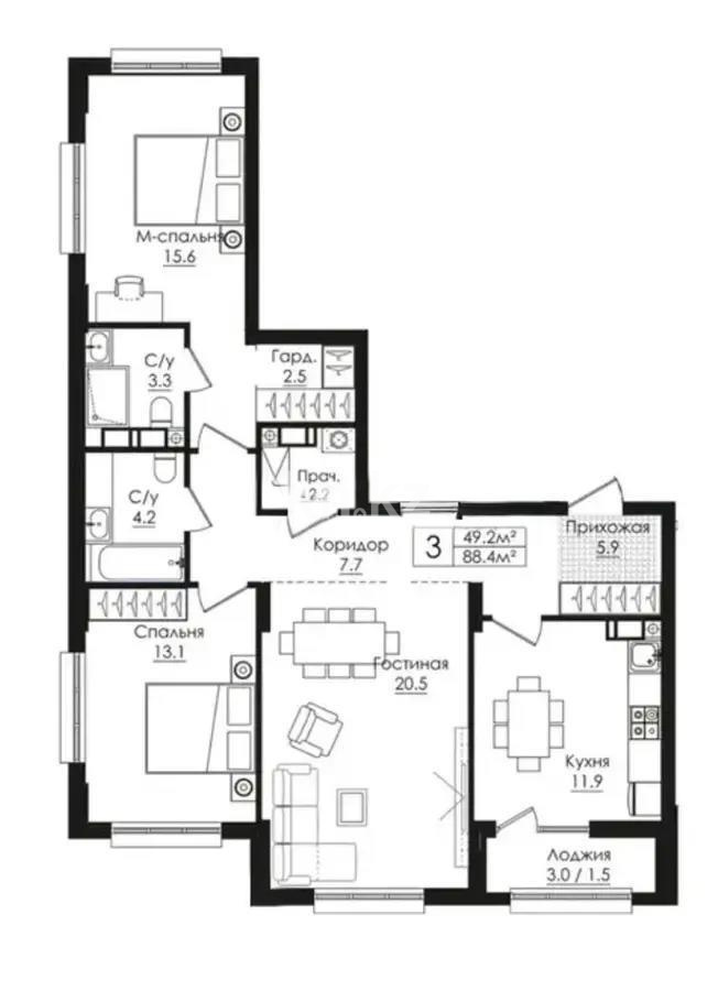 Продажа 3-комнатной квартиры, 88.4 м² в Астане