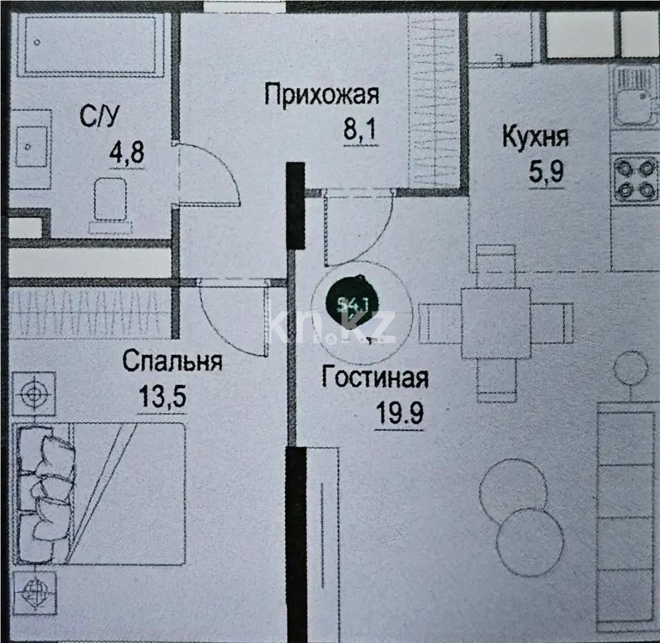 Продажа 2-комнатной квартиры, 54.1 м² - Продажа  двухкомнатных квартир в новостройках Алматы с фото - страница 21 фото 1 из 1