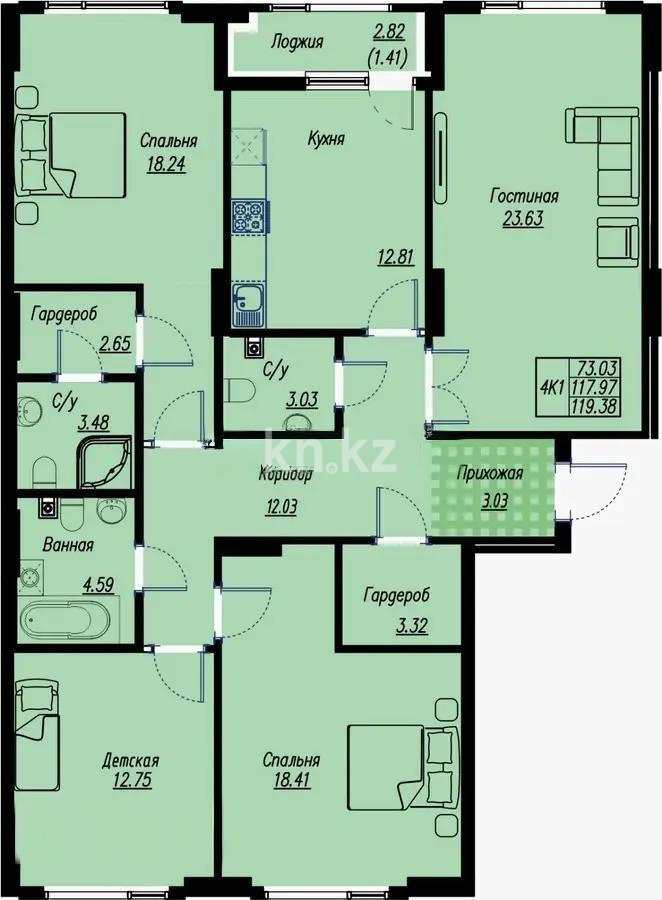 Продажа 4-комнатной квартиры, 120 м² - Недвижимость в Казахстане - страница 21 фото 1 из 1