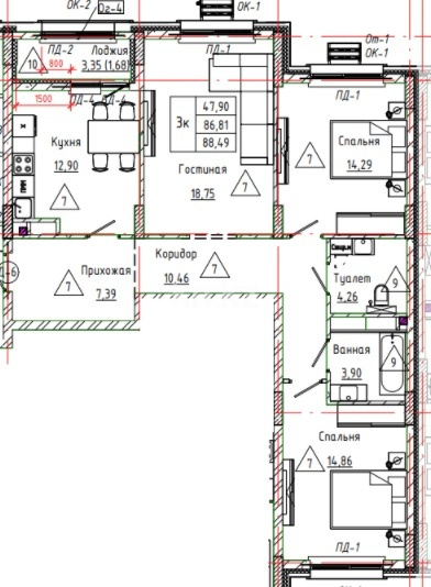 Продажа 3-комнатной квартиры, 88.49 м² в Астане