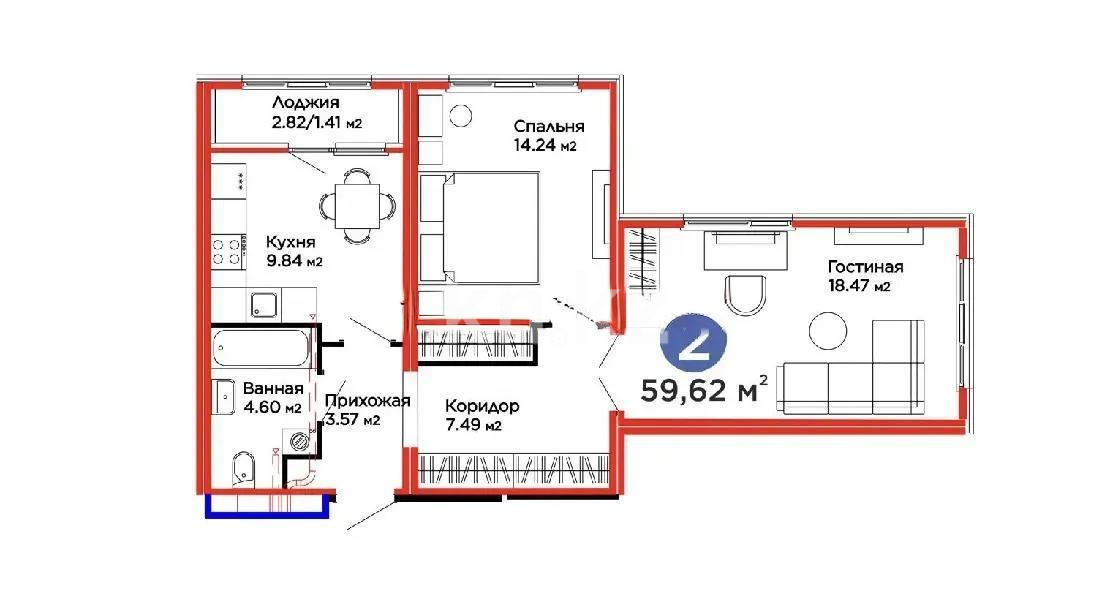 Продажа 2-комнатной квартиры, 60 м² в Астане