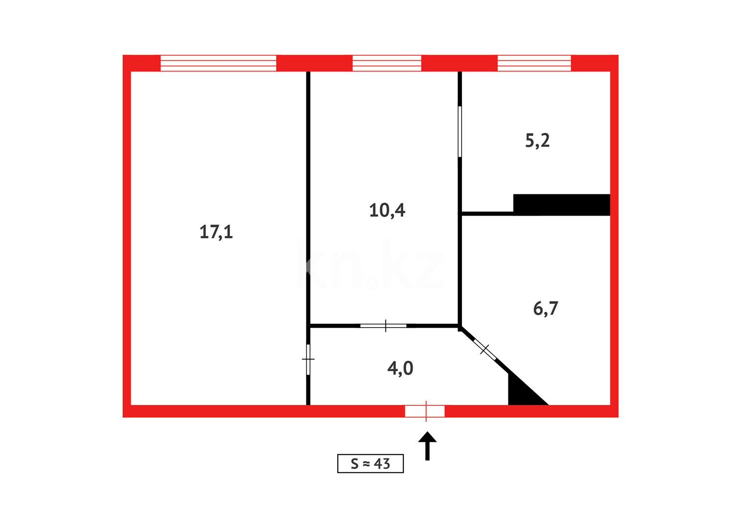 Продажа 2-комнатной квартиры, 43 м² в Караганде