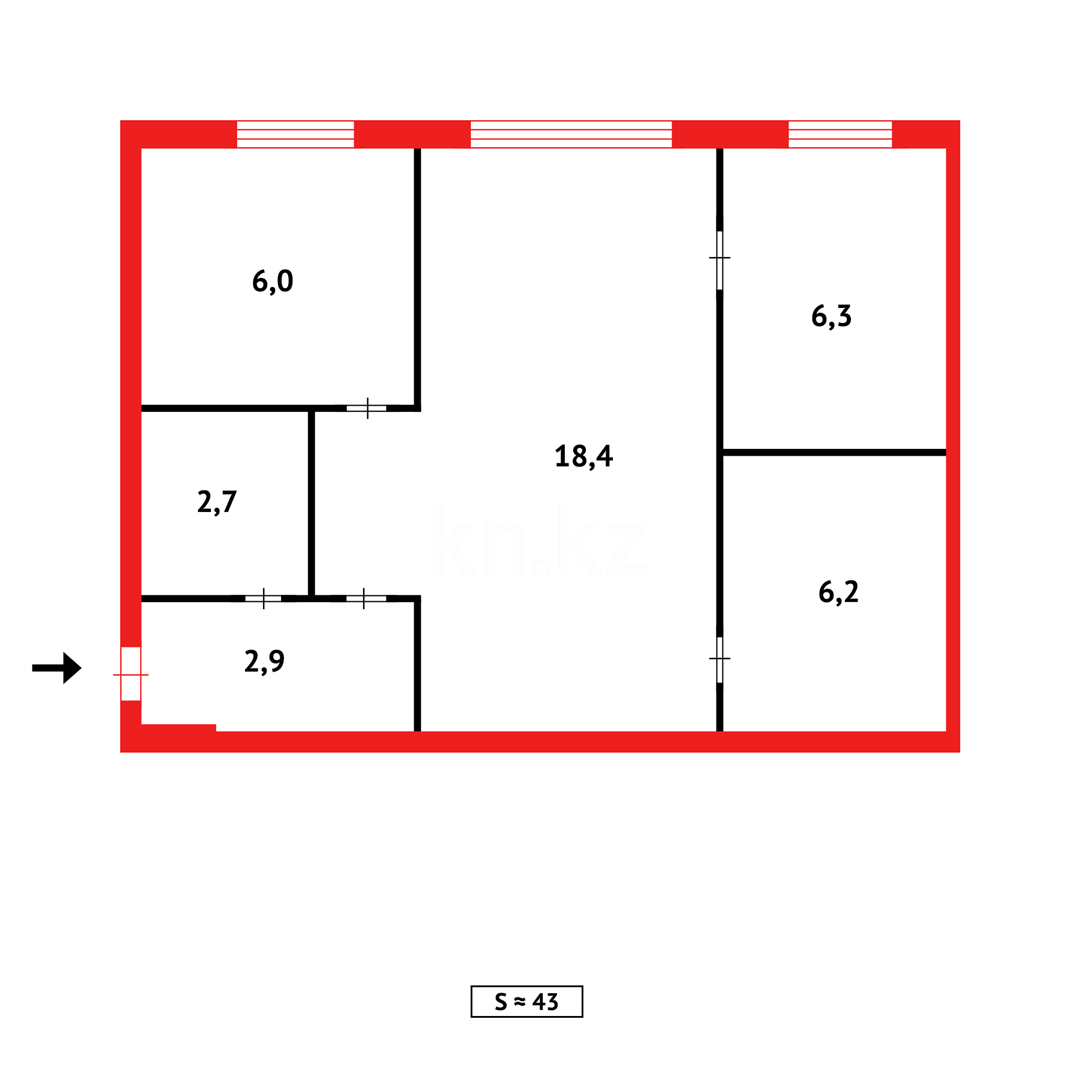 Продажа 2-комнатной квартиры, 43 м², ул. Зелинского - Продажа квартир в Караганде фото 9 из 9