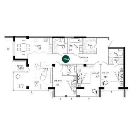 Продажа 4-комнатной квартиры, 128.3 м², ул. Арайлы, дом  20/1 стр - Продажа  четырехкомнатных квартир в Алматы фото 7 из 7