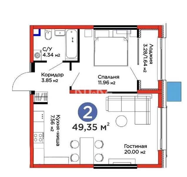 Продажа 2-комнатной квартиры, 49.35 м² в Алматы
