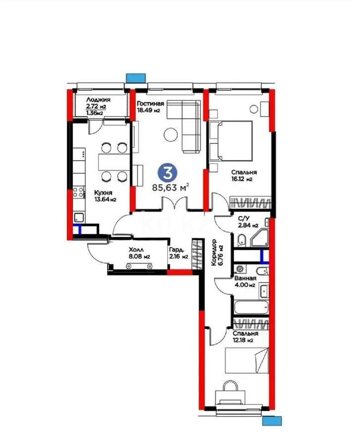 Продажа 3-комнатной квартиры, 86 м², пр. Туран, дом  55/5 в Астане