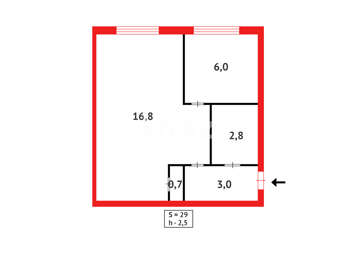Продажа 1-комнатной квартиры, 28 м², мкр-н 14 - Продажа  однокомнатных квартир в Караганде фото 4 из 4