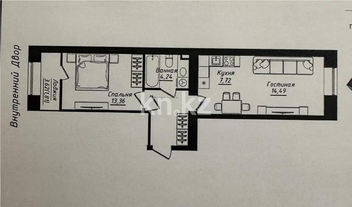 Продажа 2-комнатной квартиры, 48.12 м², ул. Нажимеденова, дом  5/1 в Астане