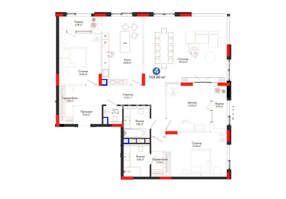 Продажа 4-комнатной квартиры, 149.96 м², пер. Тасшокы, дом  4 - Продажа квартир в Астане фото 1 из 1