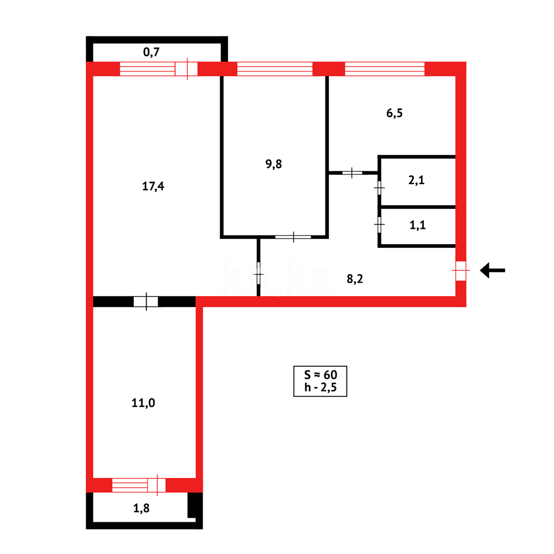 Продажа 3-комнатной квартиры, 67 м², пр. Строителей в Караганде - фото 18