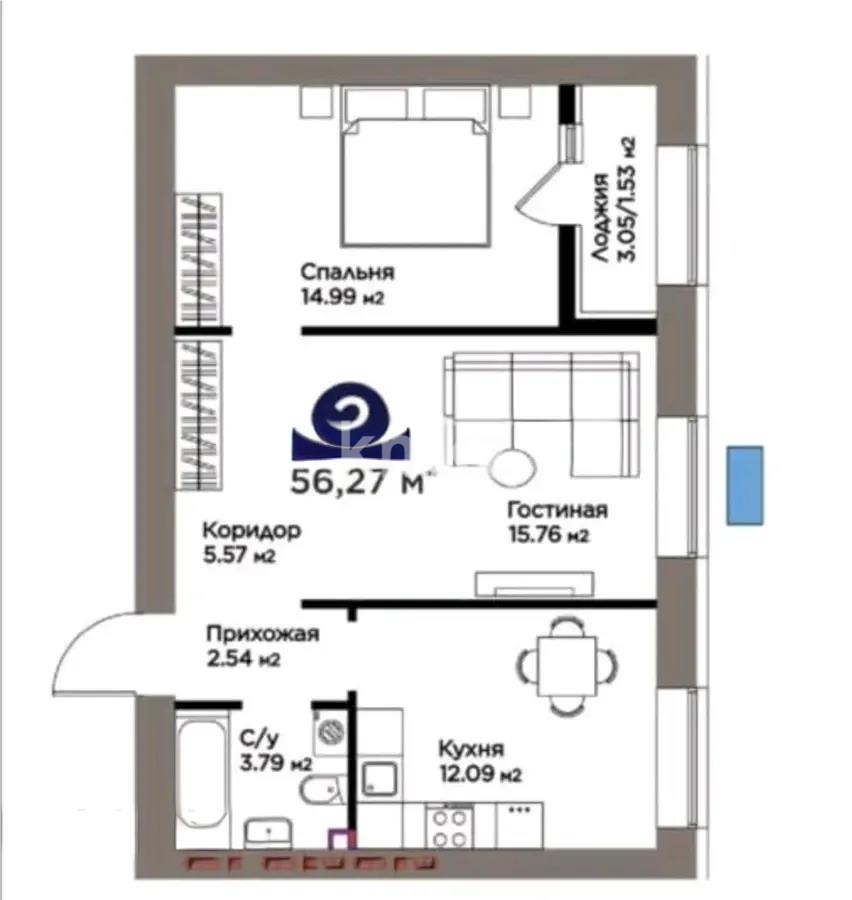 Продажа 2-комнатной квартиры, 56.27 м² - Продажа квартир в Астане - страница 4 фото 1 из 1