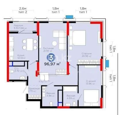 Продажа 3-комнатной квартиры, 96.97 м² - Недвижимость в Астане - страница 11 фото 1 из 1
