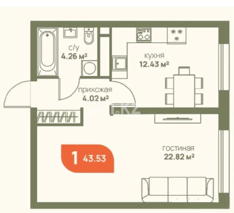 Продажа 1-комнатной квартиры, 44 м² - Продажа квартир в новостройках Алматы фото 3 из 3
