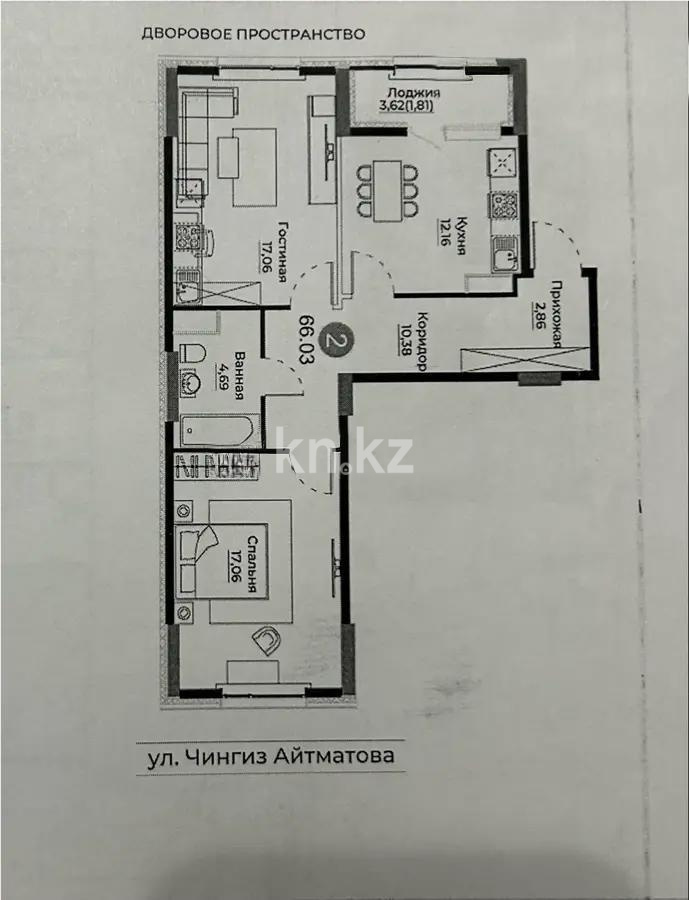 Продажа 2-комнатной квартиры, 66.1 м², ул. Е-429, дом  26 - Продажа  двухкомнатных квартир в Астане без посредников с фото фото 1 из 1