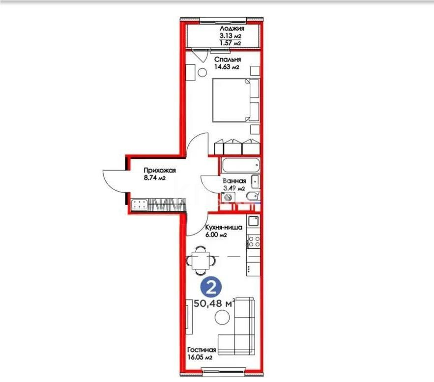 Продажа 2-комнатной квартиры, 50.2 м² в Астане - фото 2