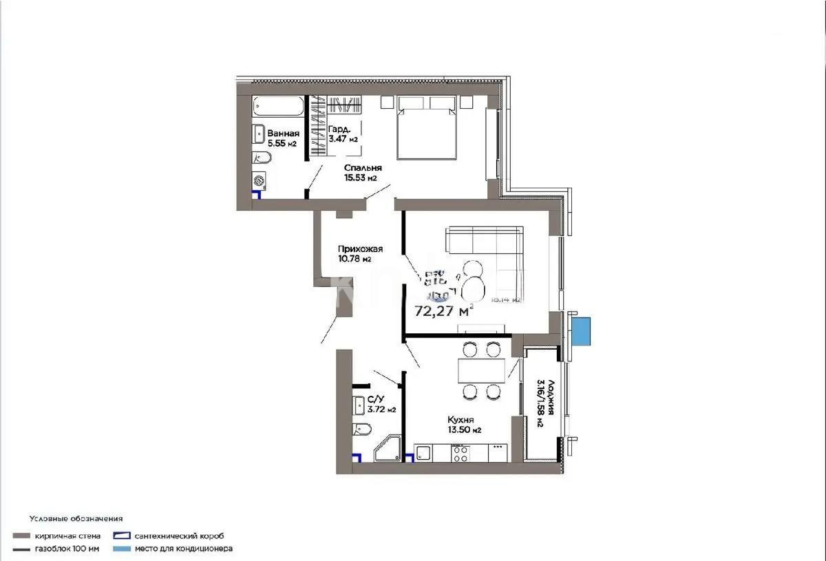 Продажа 2-комнатной квартиры, 72.27 м², ул. Е-899, дом  5/1 - Продажа квартир в Казахстане фото 1 из 1