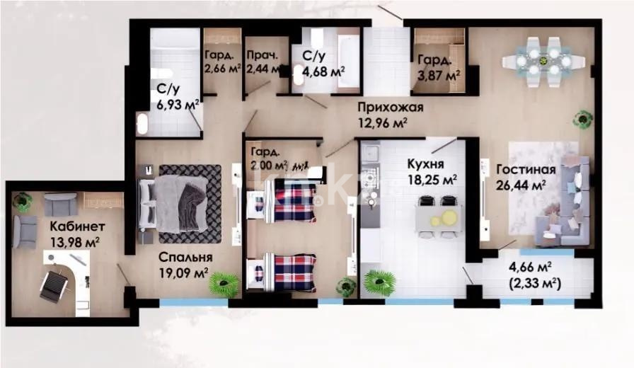 Продажа 3-комнатной квартиры, 133.6 м² - Продажа трехкомнатных квартир в Казахстане - страница 4 фото 1 из 1