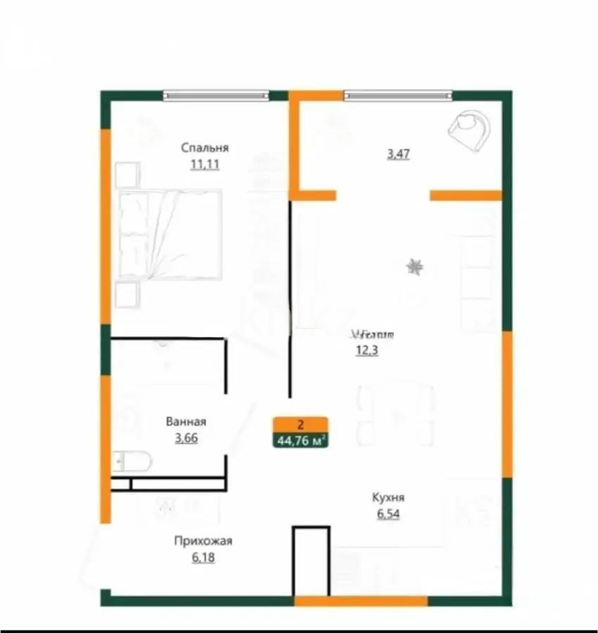 Продажа 2-комнатной квартиры, 44.7 м², ул. Халиуллина, дом  196/1 стр - Продажа квартир в новостройках Алматы без посредников фото 1 из 1