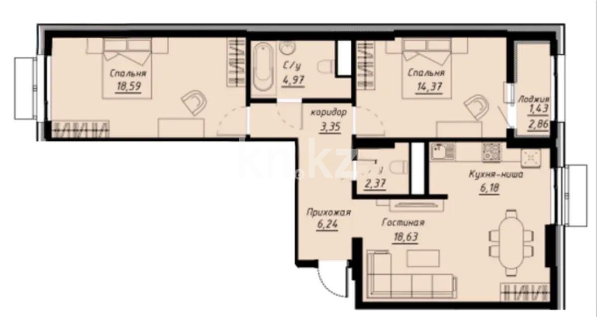 Продажа 3-комнатной квартиры, 78 м², ул. Е-430, дом  1 стр - Продажа  трехкомнатных квартир в Астане фото 1 из 1