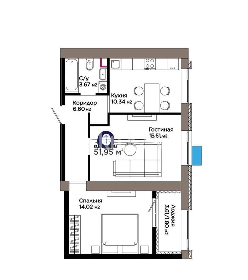 Продажа 2-комнатной квартиры, 52 м², ул. Хусейна бен Талала, дом  1 стр - Продажа квартир в Астане фото 1 из 1