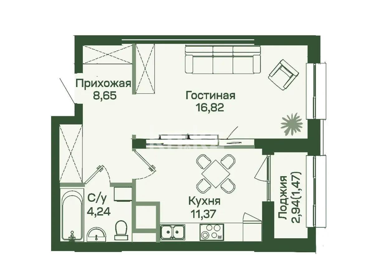 Продажа 1-комнатной квартиры, 42.55 м² - Продажа квартир в новостройках Астаны без посредников - страница 3 фото 1 из 1