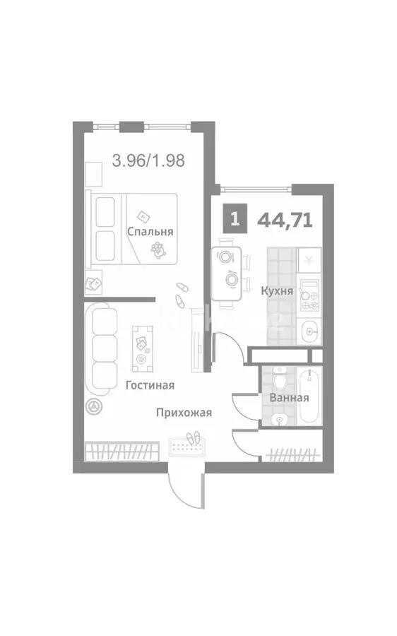 Продажа 1-комнатной квартиры, 44.71 м², пр. Райымбека, дом  349/1 - Продажа квартир в новостройках Алматы фото 1 из 1