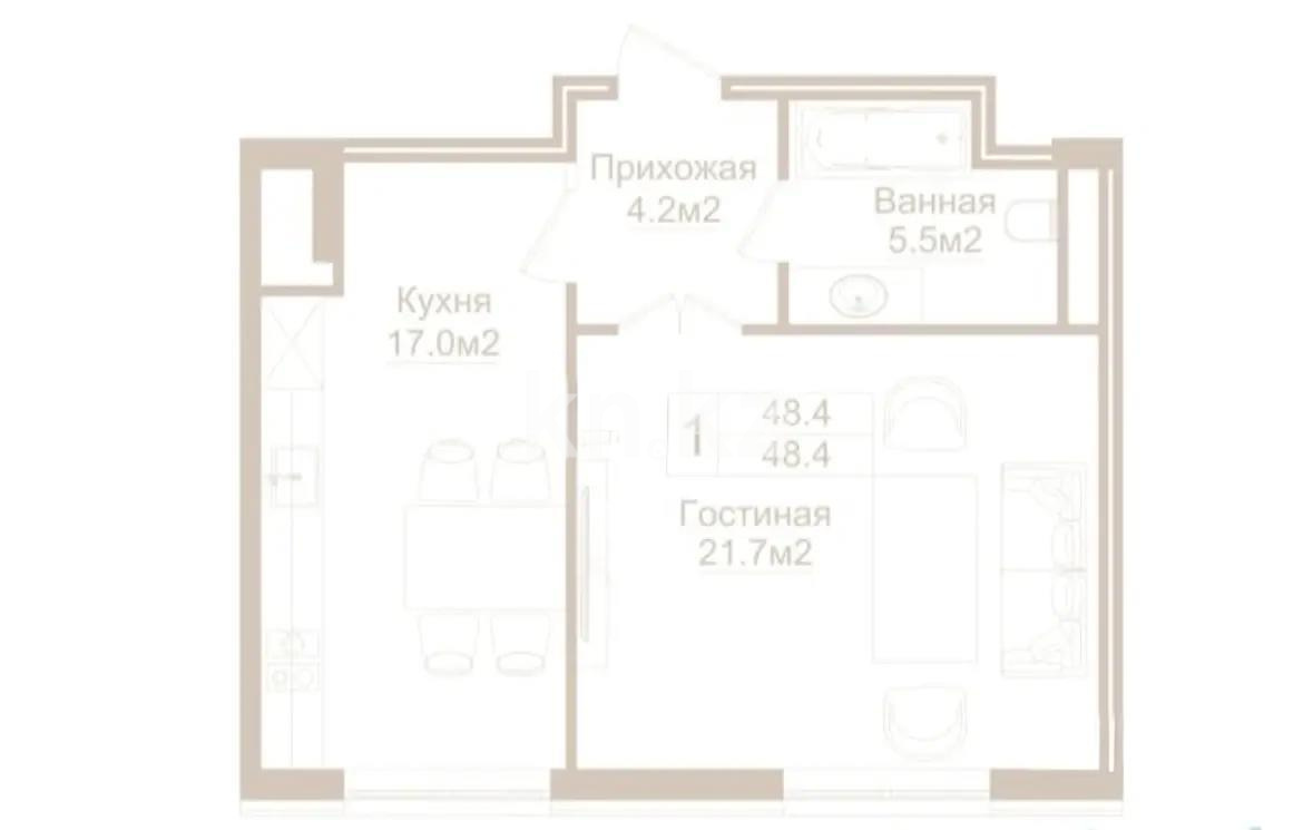 Продажа 1-комнатной квартиры, 48.5 м² в Алматы