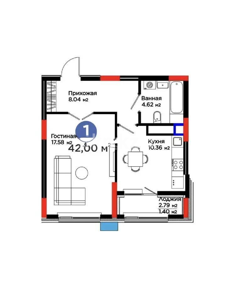 Продажа 1-комнатной квартиры, 42 м², ул. Рыскулова, дом  18/1 - Продажа  однокомнатных квартир в новостройках Астаны с фото фото 1 из 1